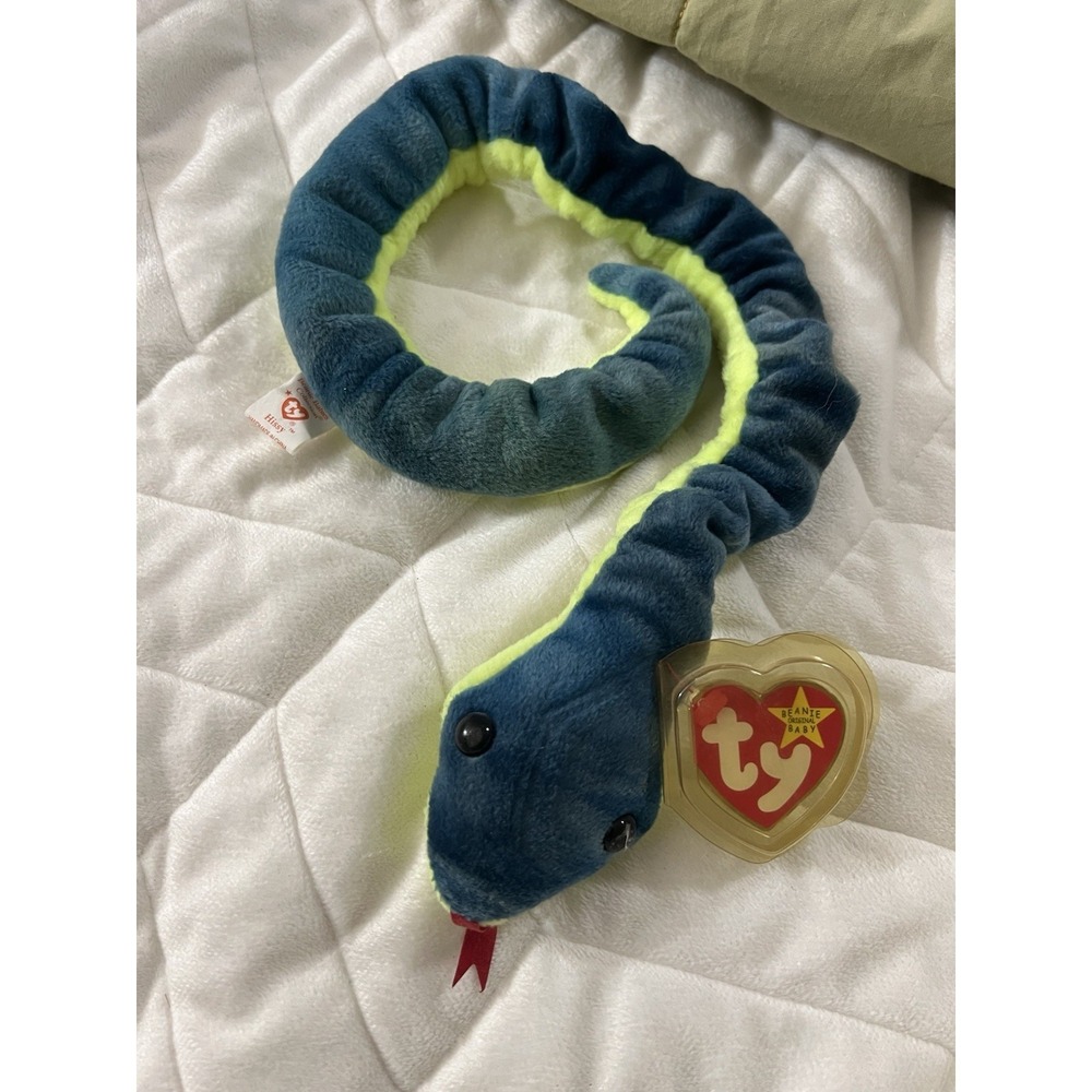 VINTAGE Ty Beanie Babies Collection 1997 Snake Hissy Plush Blue Green